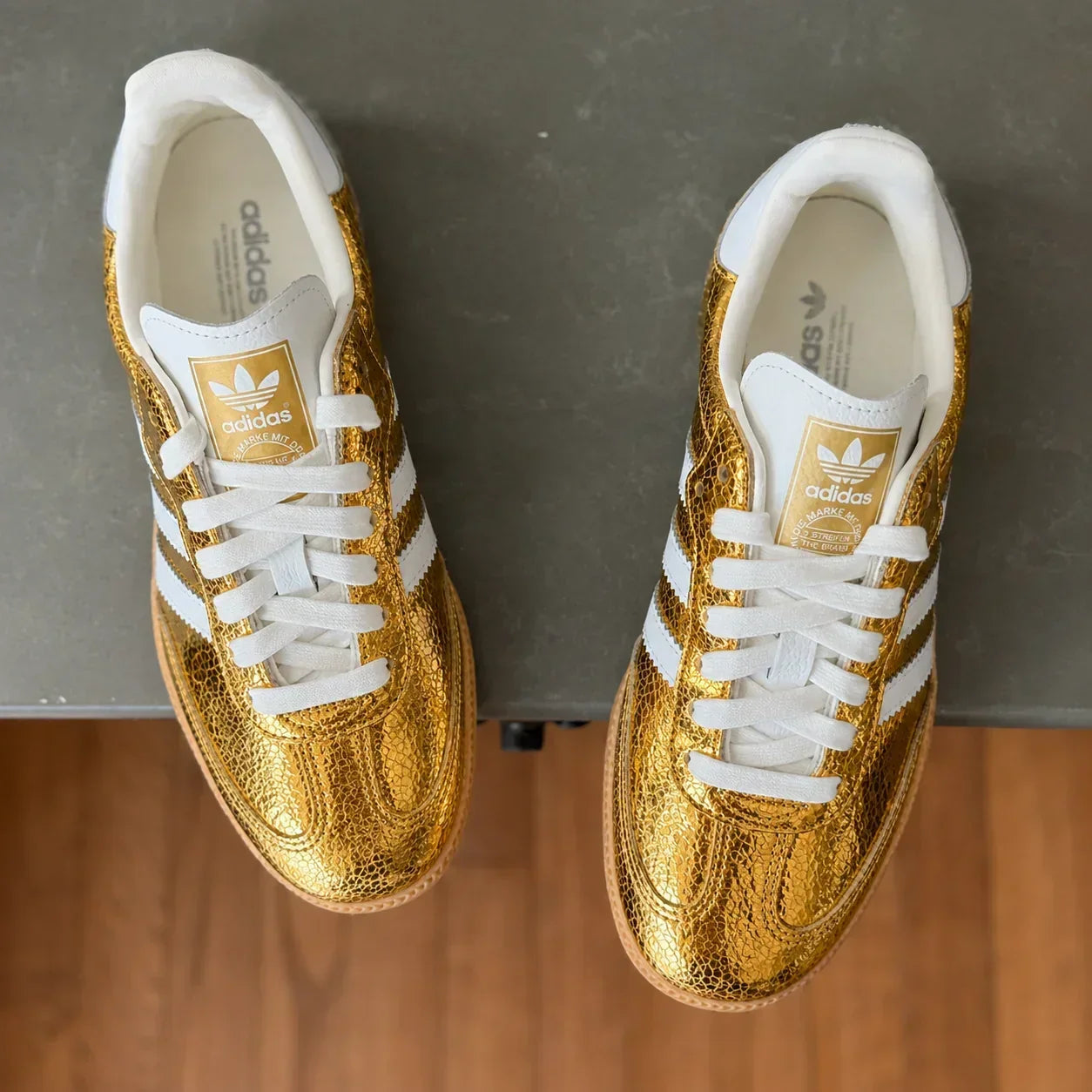 AD Samba OG Women's Gold Metallic Cracked Leather Sneakers