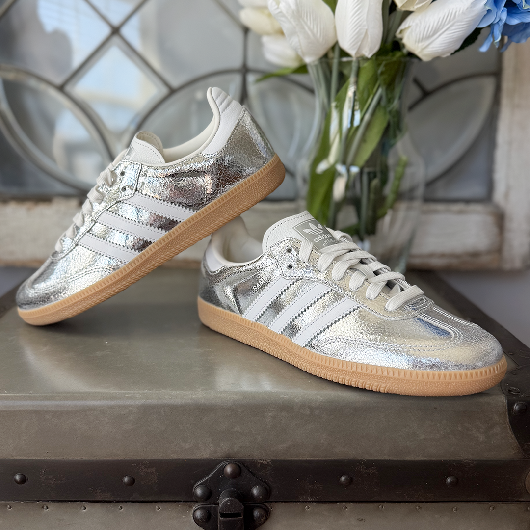 AD Samba OG Women's Silver Metallic Cracked Leather Sneakers